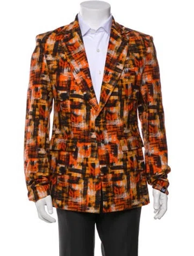 Pre-owned Marcell Von Berlin Plaid Print Blazer W/ Tags In Orange