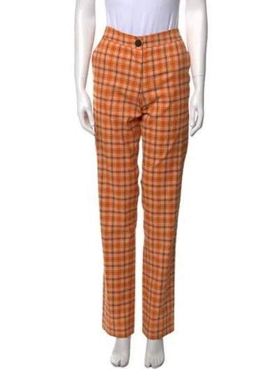 Pre-owned Marcell Von Berlin Plaid Print Straight Leg Pants In Orange