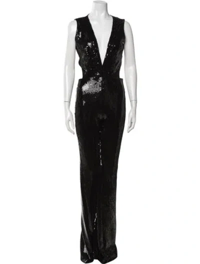 Pre-owned Marcell Von Berlin Plunge Neckline Jumpsuit In Black