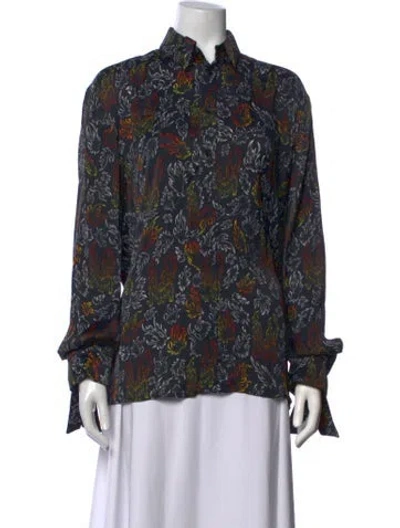 Pre-owned Marcell Von Berlin Printed Long Sleeve Blouse In Blue
