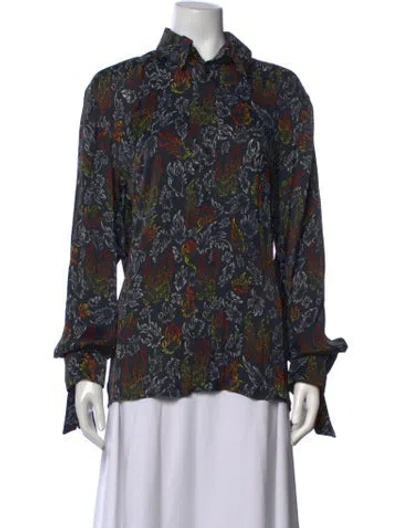 Pre-owned Marcell Von Berlin Printed Long Sleeve Blouse In Blue