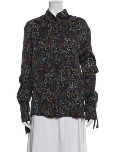 Pre-owned Marcell Von Berlin Printed Long Sleeve Blouse In Gray