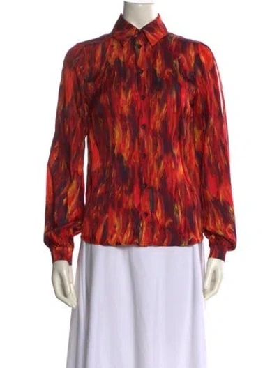 Pre-owned Marcell Von Berlin Printed Long Sleeve Blouse In Red