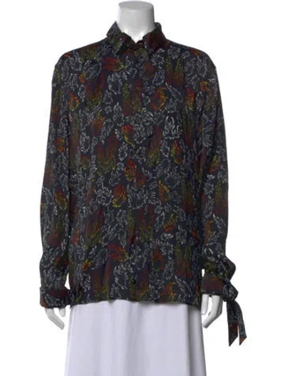 Pre-owned Marcell Von Berlin Printed Long Sleeve Blouse W/ Tags In Blue