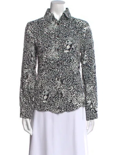 Pre-owned Marcell Von Berlin Printed Long Sleeve Button-up Top In Black