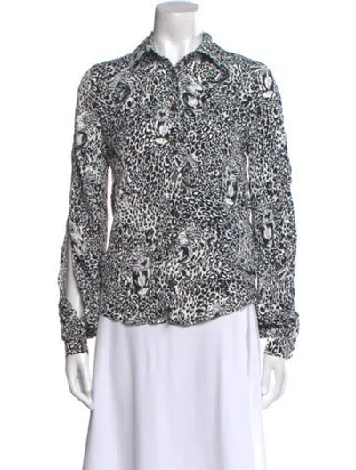 Pre-owned Marcell Von Berlin Printed Long Sleeve Button-up Top In Black