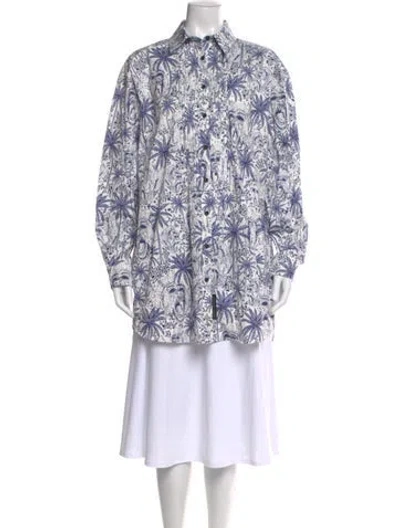 Pre-owned Marcell Von Berlin Printed Long Sleeve Button-up Top In Blue