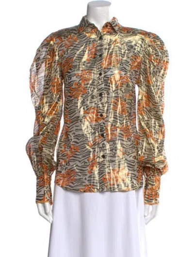 Pre-owned Marcell Von Berlin Printed Long Sleeve Button-up Top In Multi