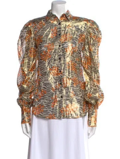 Pre-owned Marcell Von Berlin Printed Long Sleeve Button-up Top In Multi