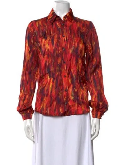 Pre-owned Marcell Von Berlin Printed Long Sleeve Button-up Top In Red