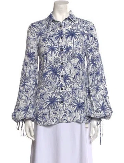 Pre-owned Marcell Von Berlin Printed Long Sleeve Button-up Top W/ Tags In Blue