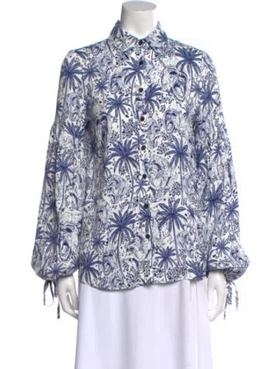 Pre-owned Marcell Von Berlin Printed Long Sleeve Button-up Top W/ Tags In Blue