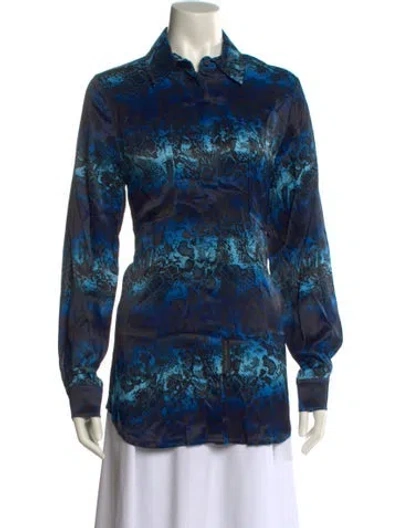 Pre-owned Marcell Von Berlin Printed Long Sleeve Button-up Top W/ Tags In Blue
