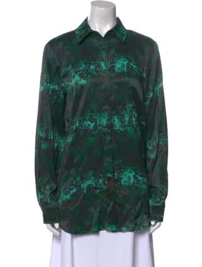 Pre-owned Marcell Von Berlin Printed Long Sleeve Button-up Top W/ Tags In Green