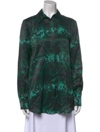 Pre-owned Marcell Von Berlin Printed Long Sleeve Button-up Top W/ Tags In Green