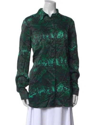 Pre-owned Marcell Von Berlin Printed Long Sleeve Button-up Top W/ Tags In Green