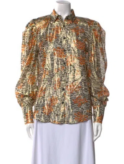 Pre-owned Marcell Von Berlin Printed Mock Neck Button-up Top In Multi