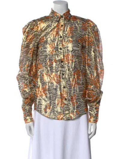 Pre-owned Marcell Von Berlin Printed Mock Neck Button-up Top W/ Tags In Multi