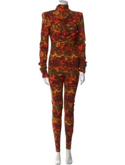 Pre-owned Marcell Von Berlin Printed Mock Neck Jumpsuit W/ Tags In Orange