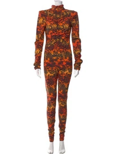 Pre-owned Marcell Von Berlin Printed Mock Neck Jumpsuit W/ Tags In Orange