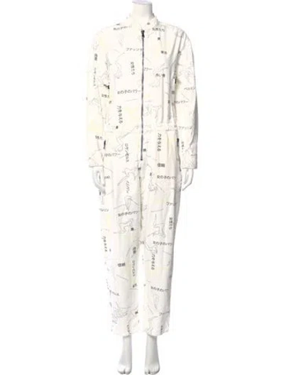 Pre-owned Marcell Von Berlin Printed Mock Neck Jumpsuit W/ Tags In White