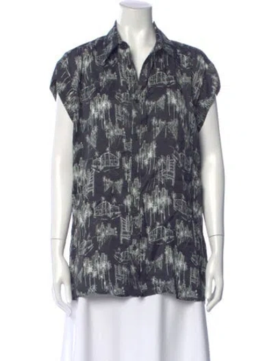 Pre-owned Marcell Von Berlin Printed Short Sleeve Top In Blue