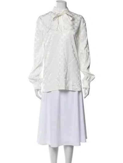 Pre-owned Marcell Von Berlin Printed Tie Neck Blouse W/ Tags In Gray