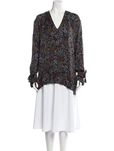 Pre-owned Marcell Von Berlin Printed V-neck Blouse In Black