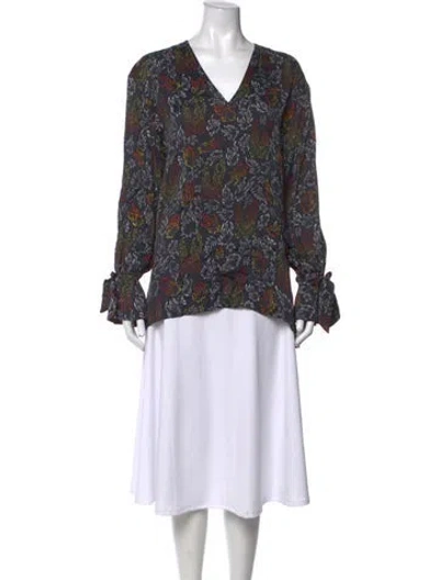Pre-owned Marcell Von Berlin Printed V-neck Blouse In Black