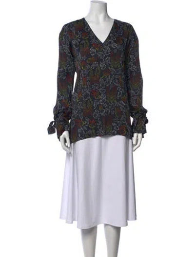 Pre-owned Marcell Von Berlin Printed V-neck Blouse In Black