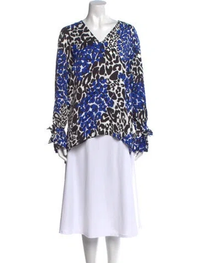 Pre-owned Marcell Von Berlin Printed V-neck Blouse In Blue