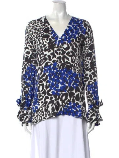 Pre-owned Marcell Von Berlin Printed V-neck Blouse In Blue