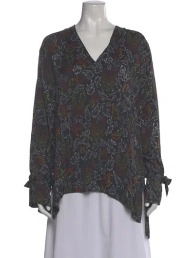 Pre-owned Marcell Von Berlin Printed V-neck Blouse In Gray