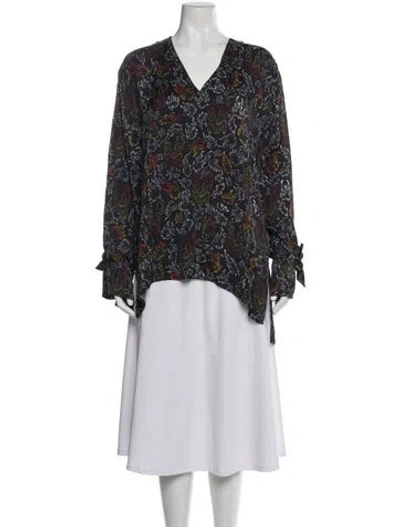 Pre-owned Marcell Von Berlin Printed V-neck Blouse W/ Tags In Gray