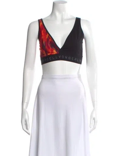 Pre-owned Marcell Von Berlin Printed V-neck Crop Top W/ Tags In Blue