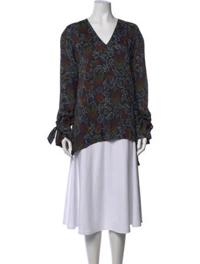 Pre-owned Marcell Von Berlin Printed V-neck Top In Blue
