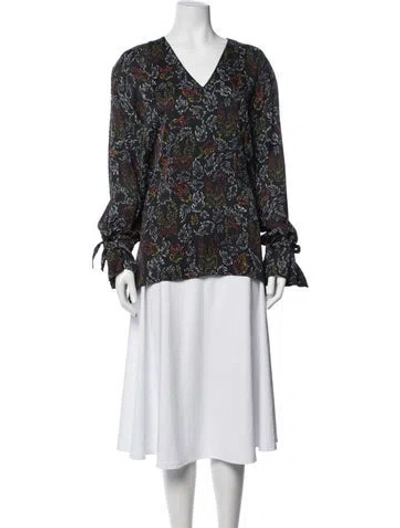 Pre-owned Marcell Von Berlin Printed V-neck Top In Blue
