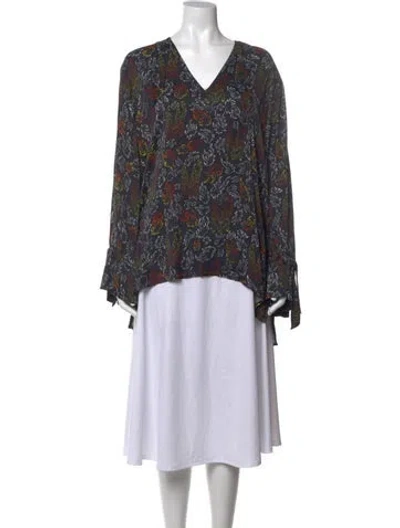 Pre-owned Marcell Von Berlin Printed V-neck Top W/ Tags In Multi