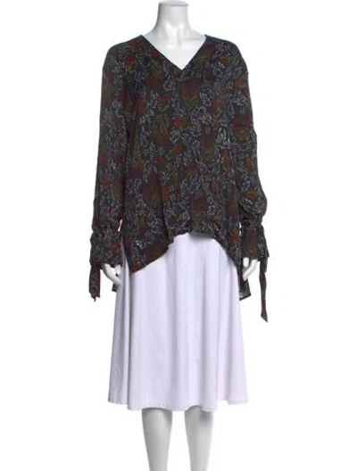 Pre-owned Marcell Von Berlin Printed V-neck Top W/ Tags In Multicolor