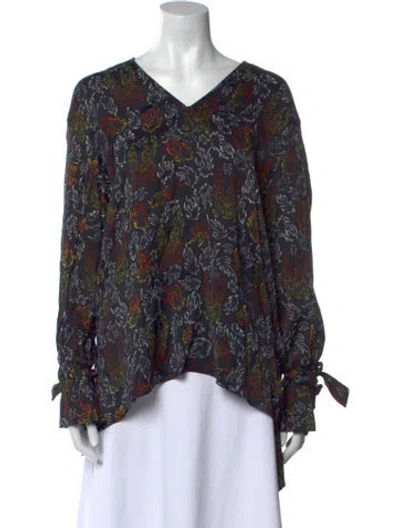 Pre-owned Marcell Von Berlin Silk Floral Print Blouse W/ Tags In Blue