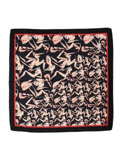 Pre-owned Marcell Von Berlin Silk Graphic Print Scarf In Black/red