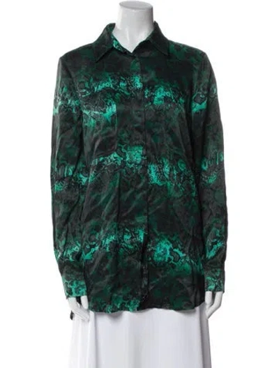 Pre-owned Marcell Von Berlin Silk Printed Button-up Top In Green