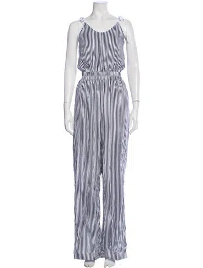 Pre-owned Marcell Von Berlin Striped Scoop Neck Jumpsuit In Blue