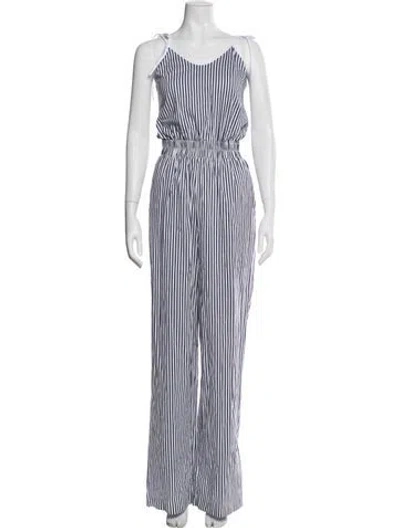 Pre-owned Marcell Von Berlin Striped Scoop Neck Jumpsuit W/ Tags In Blue