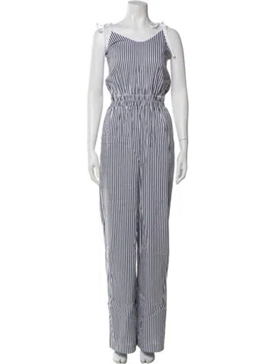 Pre-owned Marcell Von Berlin Striped Scoop Neck Jumpsuit W/ Tags In Blue