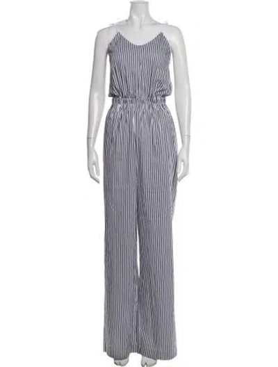 Pre-owned Marcell Von Berlin Striped Scoop Neck Jumpsuit W/ Tags In Blue