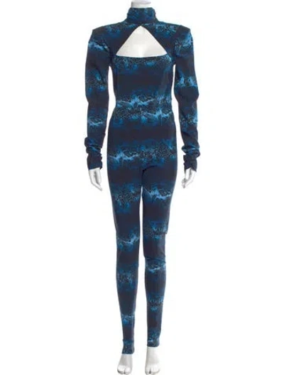 Pre-owned Marcell Von Berlin Tie-dye Print Turtleneck Jumpsuit W/ Tags In Blue