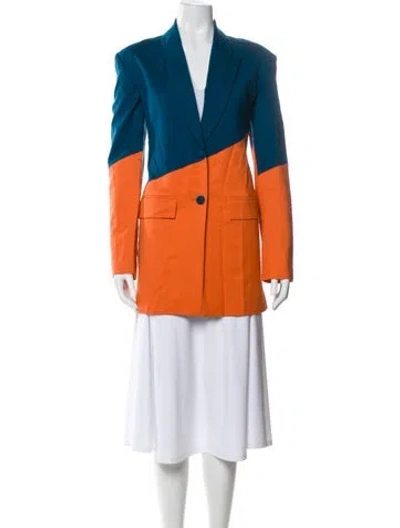 Pre-owned Marcell Von Berlin Virgin Wool Colorblock Pattern Blazer In Orange