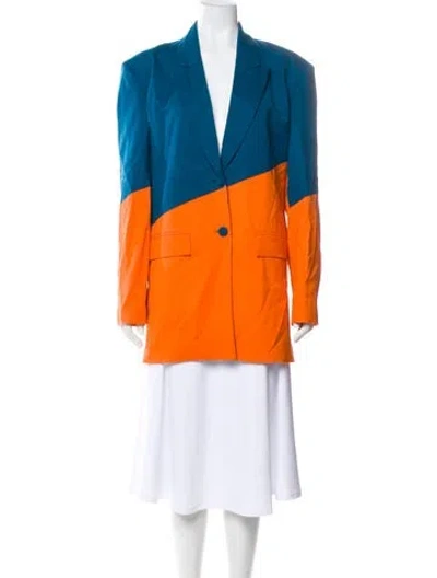 Pre-owned Marcell Von Berlin Virgin Wool Colorblock Pattern Blazer W/ Tags In Orange