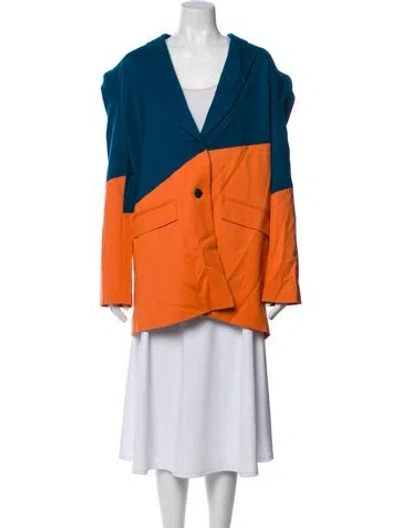 Pre-owned Marcell Von Berlin Virgin Wool Colorblock Pattern Jacket W/ Tags In Orange